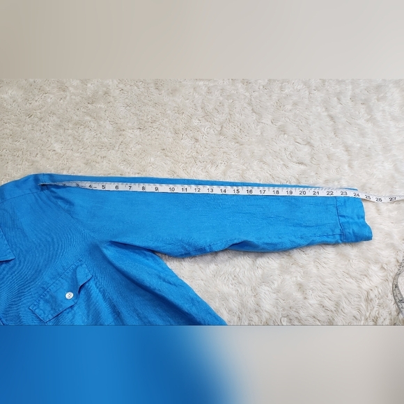 J. Jill Love Linen 100% Linen Button Up Long Sleeve Top Shirt Blue Size Large - Picture 7 of 9
